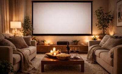 transformez votre date à domicile en une expérience cinéma unique grâce à un écran de projection pour une ambiance magique et immersive.